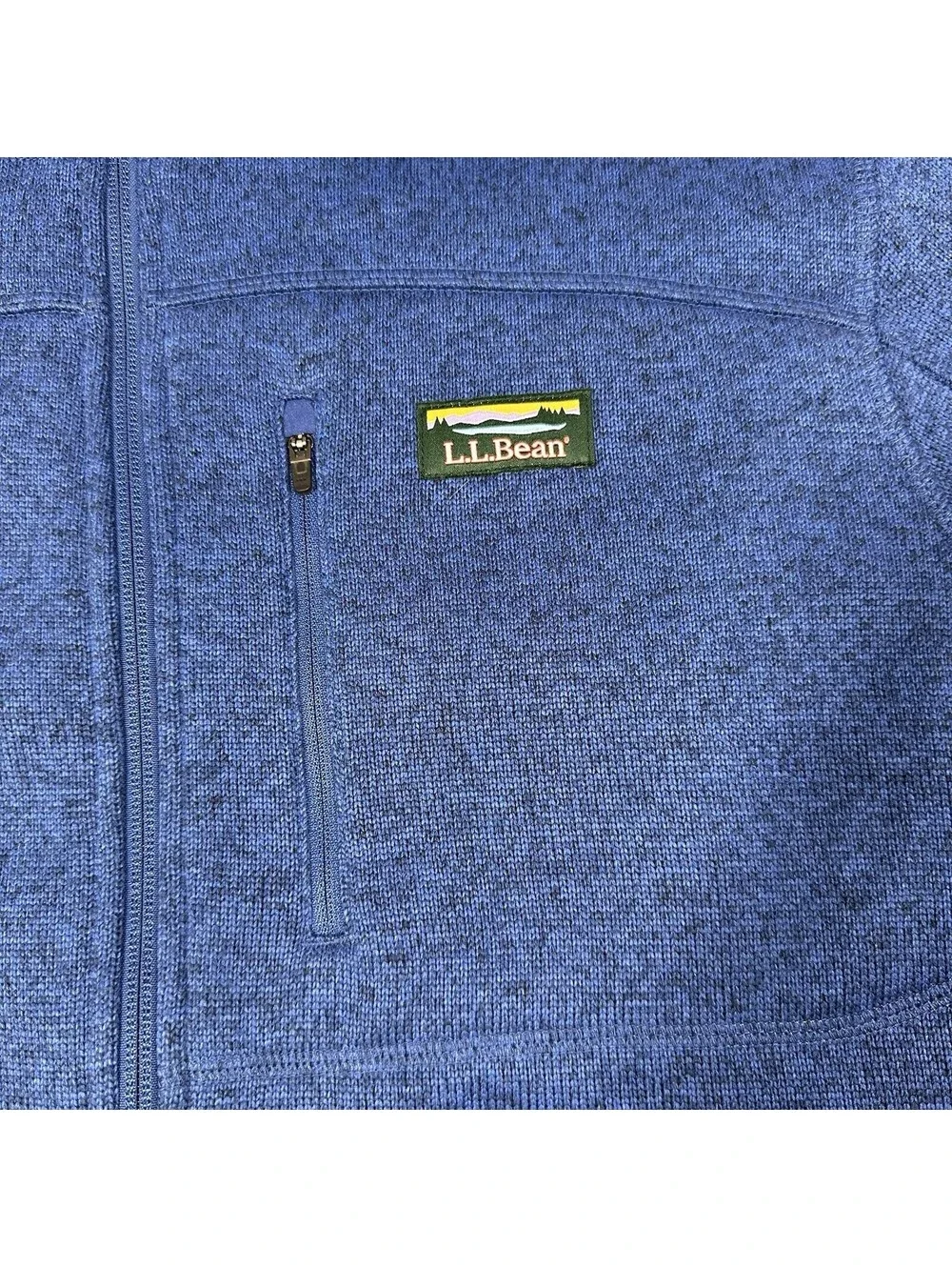 LL Bean Fleece Sweater Blue Full Zip Long Sleeve Slightly Fitted Mens Size LT